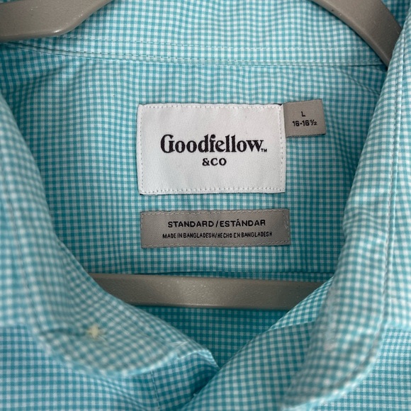 Goodfellow & Co. Standard Aqua Blue Checked Long Sleeve Mens Dress Shirt - Picture 6 of 6